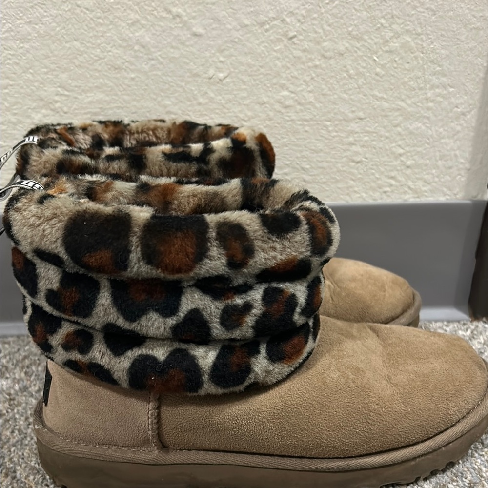 Leopard Print Cuff Tan Boots